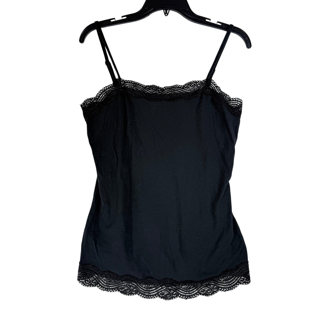 Ann Taylor Cami Top Womens Medium Black Lace Trim Cotton Coquette Aesthetic